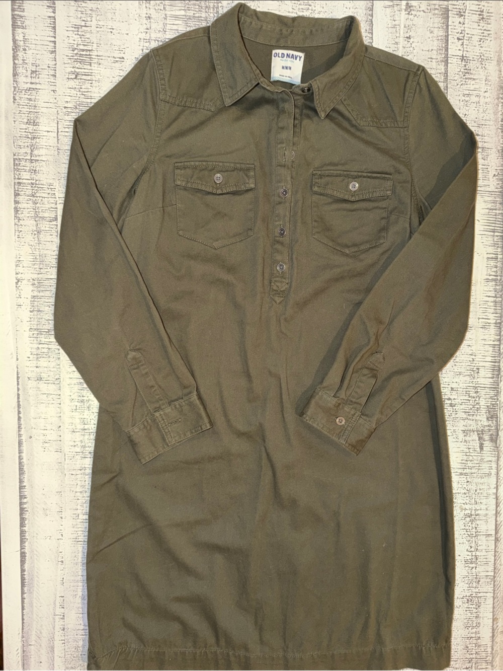 Old Navy Olive Green Long-Sleeve Shirt Dress